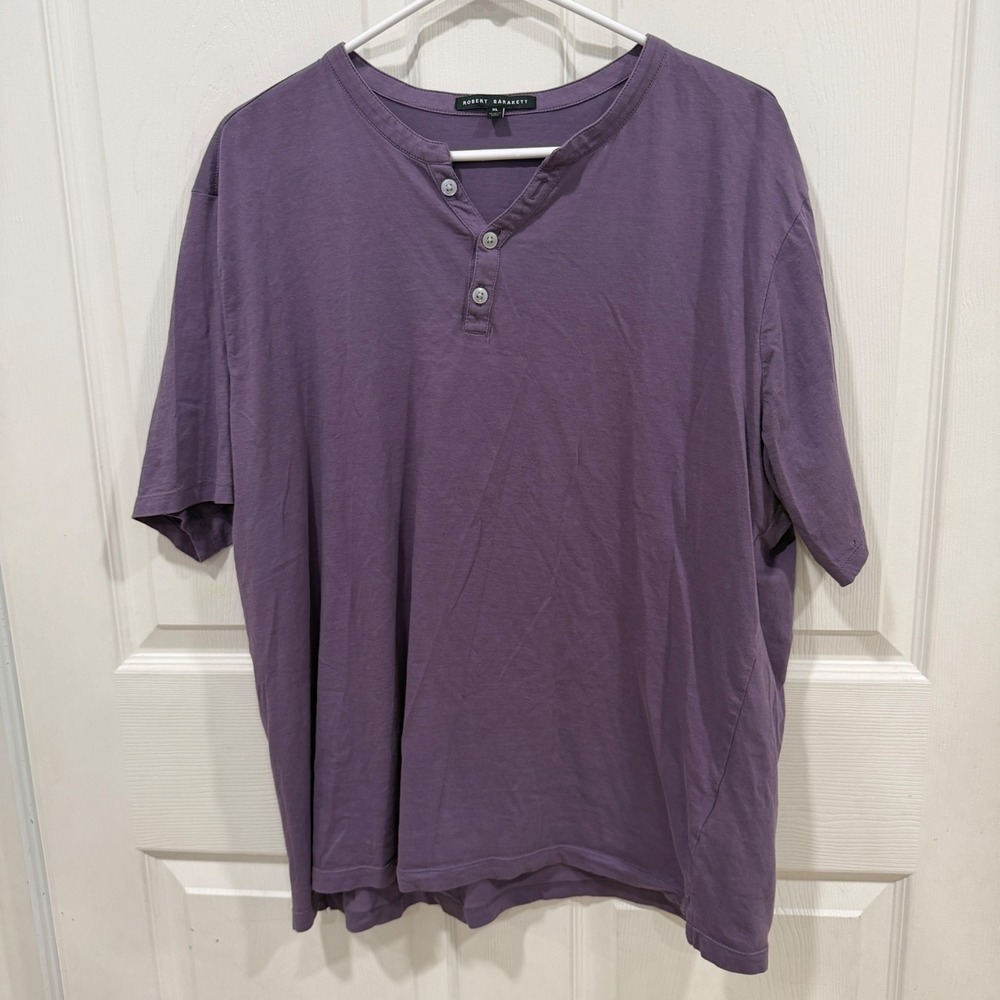 Robert Barakett Magog SS Henley Purple Cotton Tee XL RB01095
